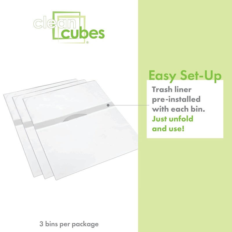 Clean Cubes 4 Gallon Disposable Pop-Up Trash Cans (6-Pack) with Fitted Bags – Foldable Garbage & Recycling Bins for Parties, Events & Kitchen (White, 12" H x 10" W x 8" D) - Image 2